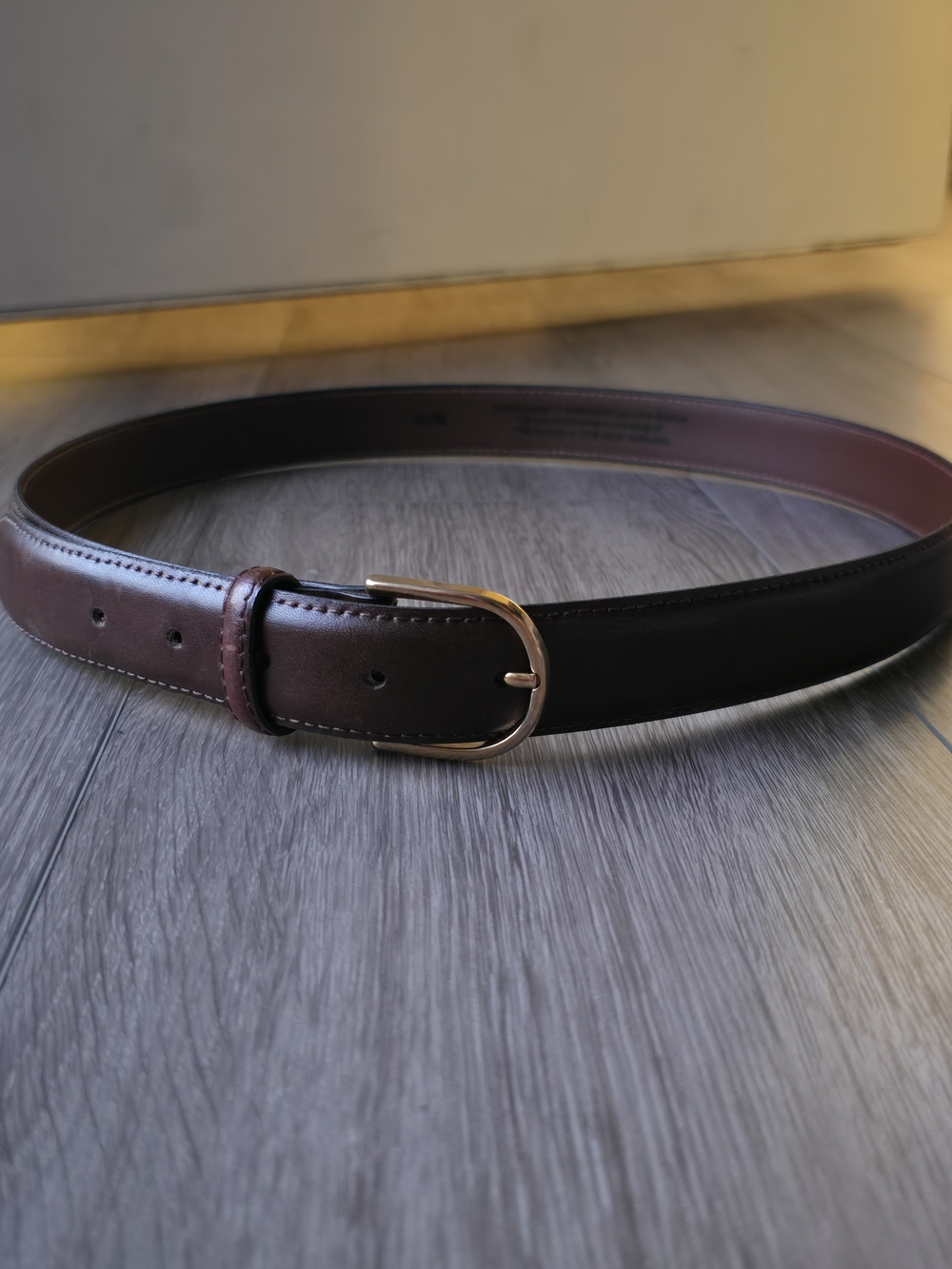 Brown Leather Belt Size 38 Gold Horseshoe Buckle Classic Menswear Belt
